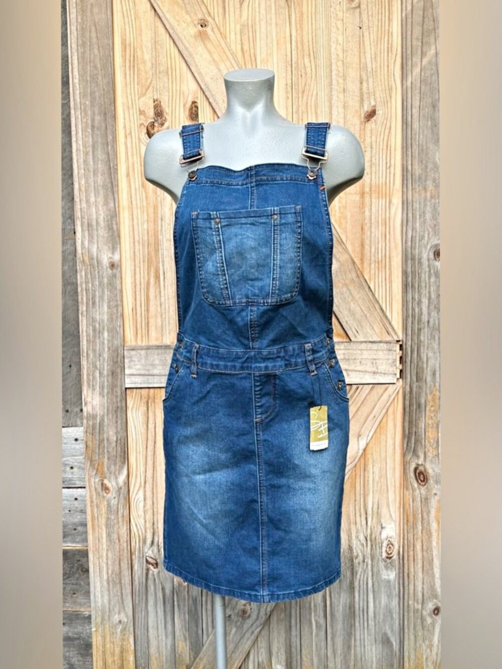 Suzanne Betro Stretch Denim Mini Bib Skirt Boyfriend Overall Dress~10~NWT